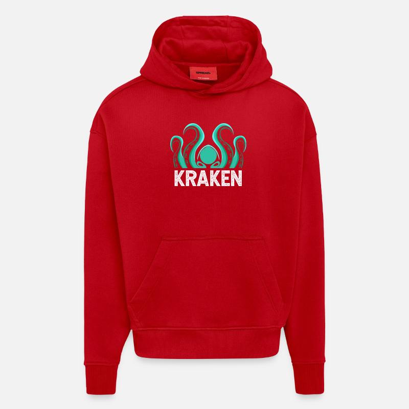 Pieuvre Pieuvre Pieuvre Pieuvre Pieuvre - Sweat à capuche bio épais oversize fabriqué en UE - rouge