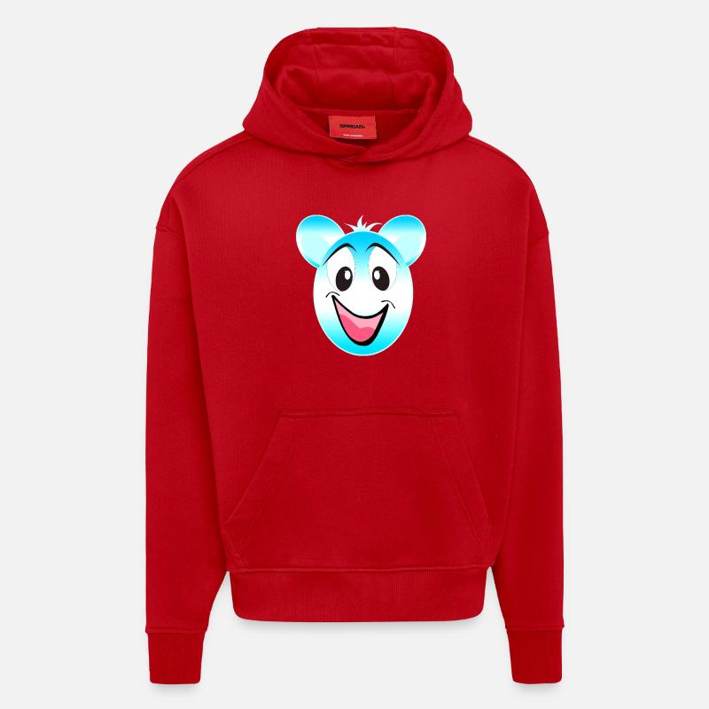 Mascotte joyeuse de l’ours bleu-blanc - Sweat à capuche bio épais oversize fabriqué en UE - rouge