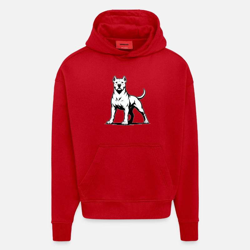 Dogo Argentino dans une pose fière - Sweat à capuche bio épais oversize fabriqué en UE - rouge