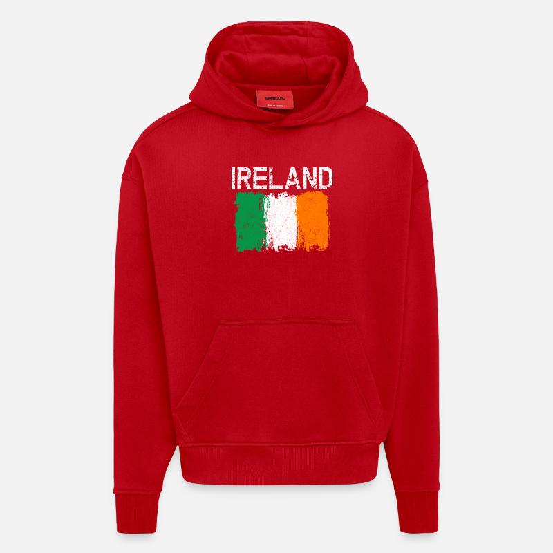 Conception du drapeau Grunge Ireland - Sweat à capuche bio épais oversize fabriqué en UE - rouge