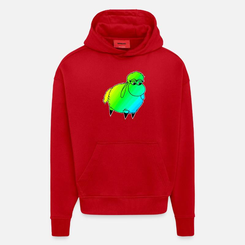 Wolly Sheeeepling Vague rétro - Sweat à capuche bio épais oversize fabriqué en UE - rouge
