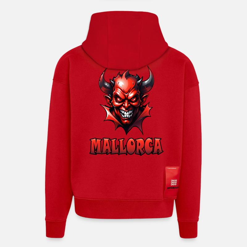 Majorque avec Red Devil - Sweat à capuche bio épais oversize fabriqué en UE - rouge
