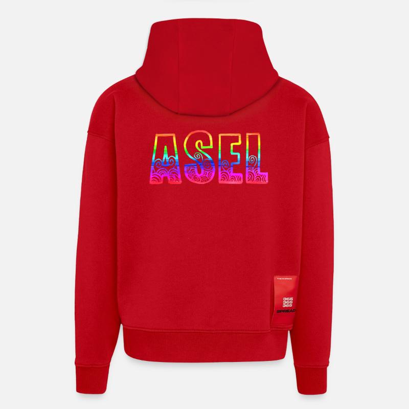Asel RS Arc-en-ciel - Sweat à capuche bio épais oversize fabriqué en UE - rouge
