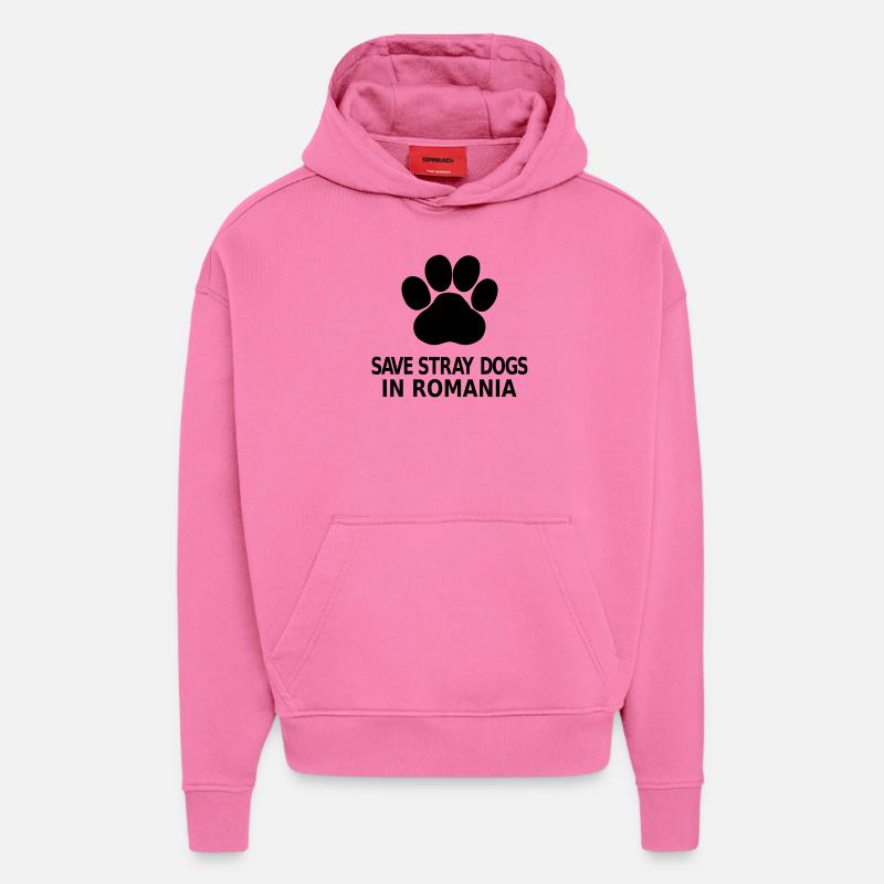 Save Stray Dogs In Romania - Sweat à capuche bio épais oversize fabriqué en UE - AURA PINK