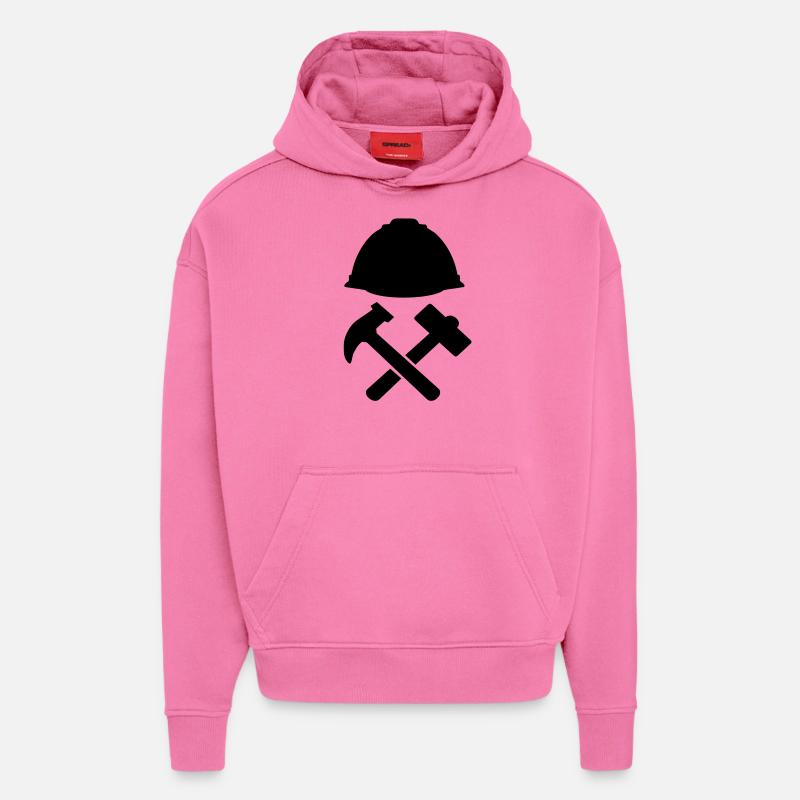 construction worker - Sweat à capuche bio épais oversize fabriqué en UE - AURA PINK