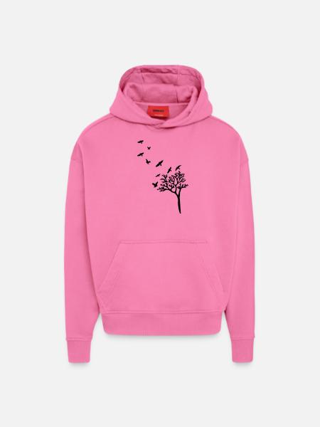 trees_birds_shilouette - Sweat à capuche bio épais oversize fabriqué en UE - AURA PINK