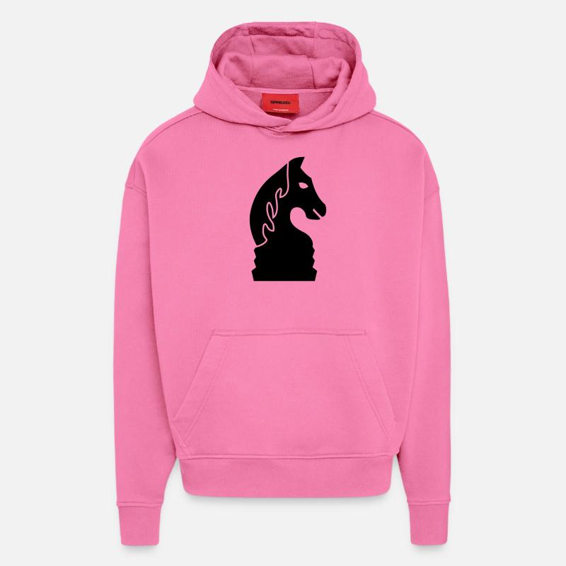 schach_pferd_1c - Sweat à capuche bio épais oversize fabriqué en UE - AURA PINK