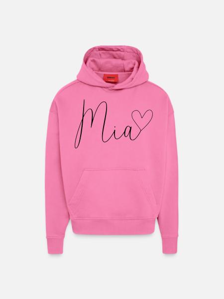 Mia nom Prénom Fille - Sweat à capuche bio épais oversize fabriqué en UE - AURA PINK
