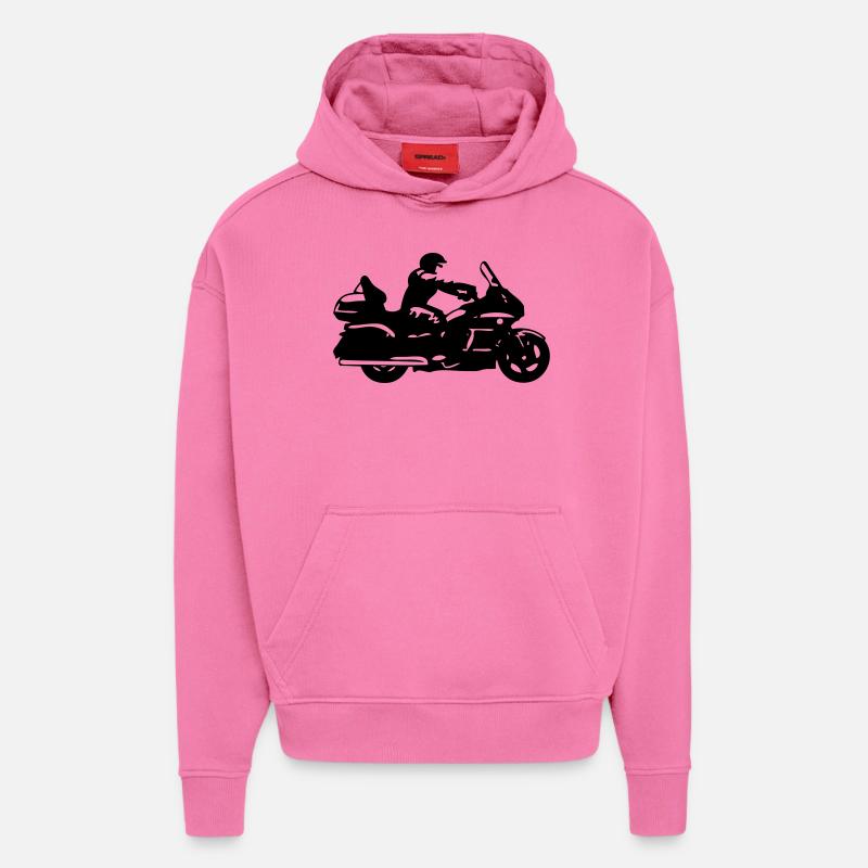 dessin moto Goldwing Gt - Sweat à capuche bio épais oversize fabriqué en UE - AURA PINK