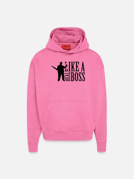like_a_real_boss_t1 - Sweat à capuche bio épais oversize fabriqué en UE - AURA PINK