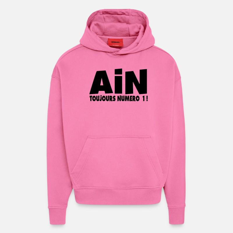 département ain logo Aindinois citation - Sweat à capuche bio épais oversize fabriqué en UE - AURA PINK