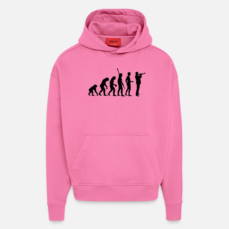 evolution_trompeter - Sweat à capuche bio épais oversize fabriqué en UE - AURA PINK