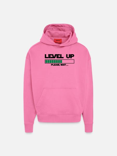 level up please wait - Sweat à capuche bio épais oversize fabriqué en UE - AURA PINK