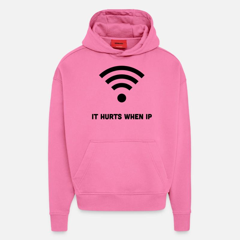 WIFI QUAND IP IT HURTS - Sweat à capuche bio épais oversize fabriqué en UE - AURA PINK