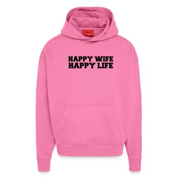 Happy Wife - Happy Life - Hoodie- made by SPREAD  - AURA PINK - Vorne - Dylan (187cm)