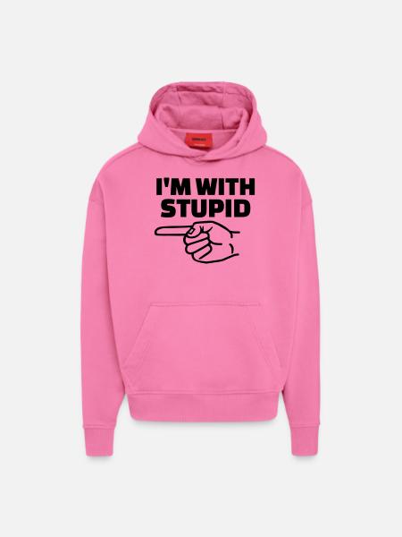 I'm with stupid - Sweat à capuche bio épais oversize fabriqué en UE - AURA PINK