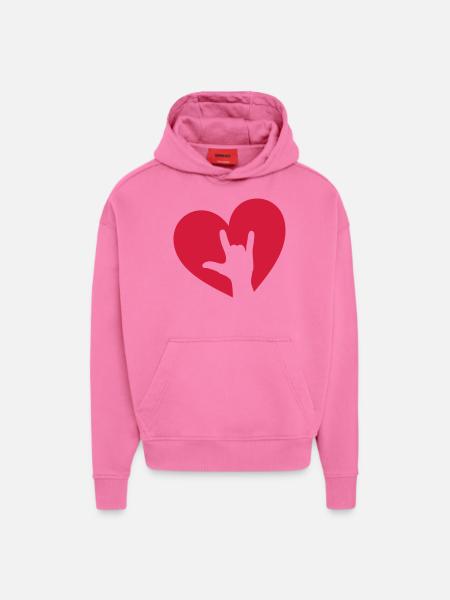 Mano, corazón, te quiero, música rock, i love you - Sudadera con capucha orgánica oversize de gran gramaje fabricada en la UE - AURA PINK