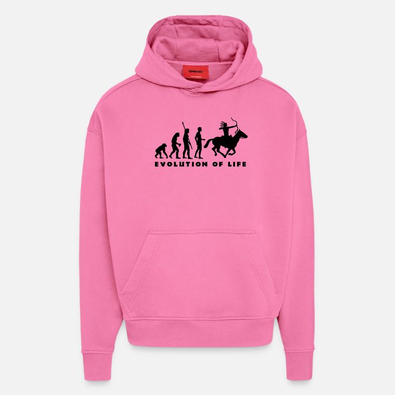 evolution_indianer_b - Sweat à capuche bio épais oversize fabriqué en UE - AURA PINK