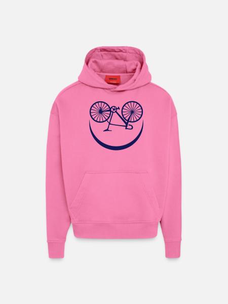 cyclisme velo smiley sourire smile - Sweat à capuche bio épais oversize fabriqué en UE - AURA PINK