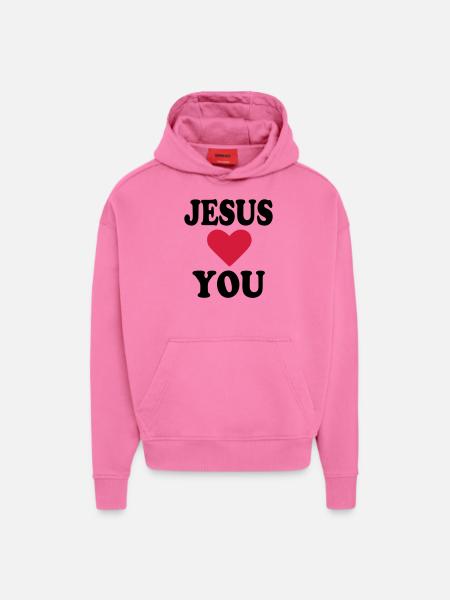 Jesus - Sweat à capuche bio épais oversize fabriqué en UE - AURA PINK
