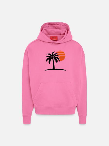 Palm Tree Sun Island - Sweat à capuche bio épais oversize fabriqué en UE - AURA PINK