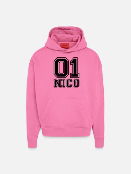 Nico - Nom - Sweat à capuche bio épais oversize fabriqué en UE - AURA PINK
