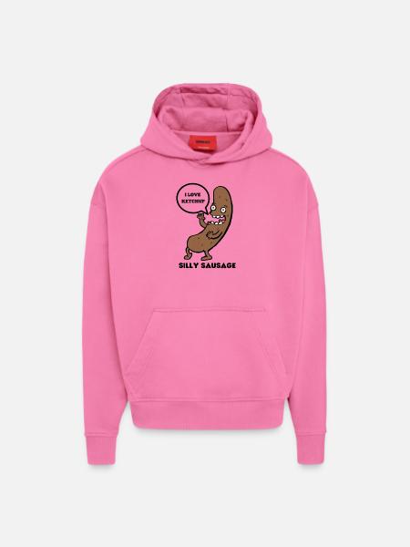 SAUCISSE IDIOTE - Sweat à capuche bio épais oversize fabriqué en UE - AURA PINK