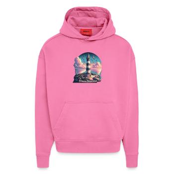 Dream direction - Sweat à capuche bio épais oversize fabriqué en UE - AURA PINK - Devant - Dylan (187cm)