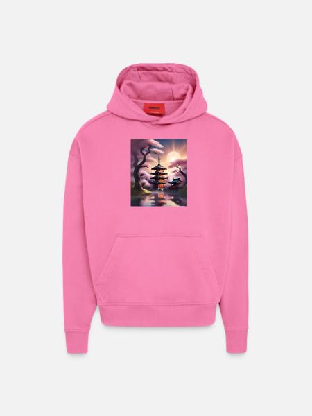 Japanese buildings during sakura - Hoodie- made by SPREAD - AURA PINK