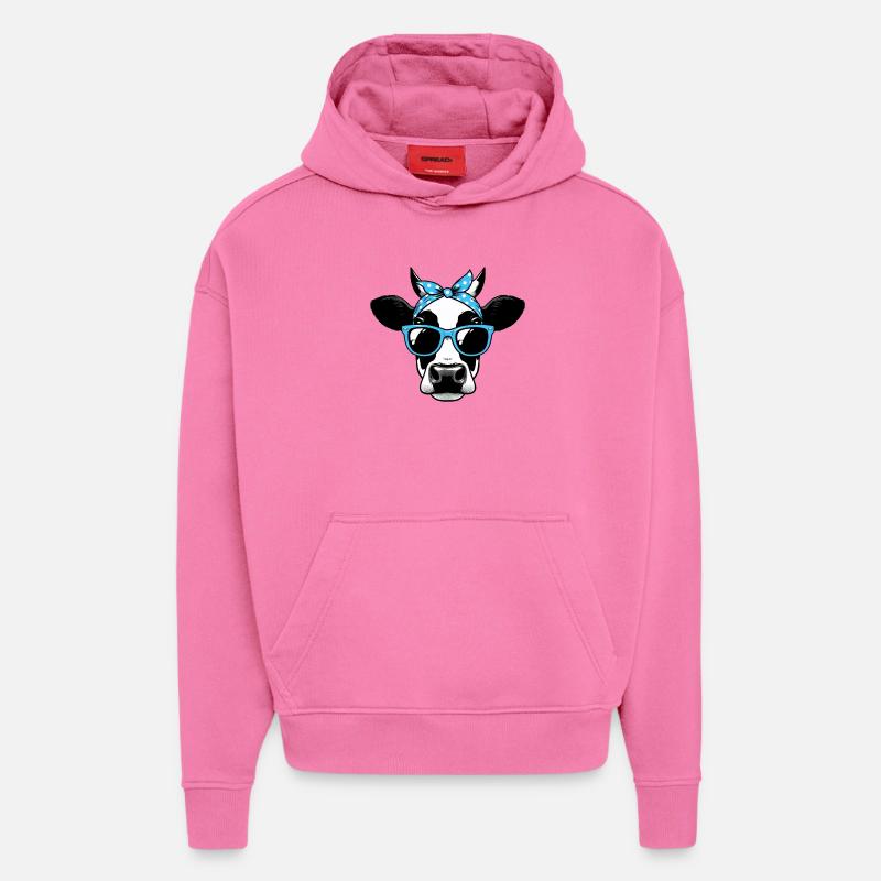 Vache avec lunettes de soleil - Sweat à capuche bio épais oversize fabriqué en UE - AURA PINK