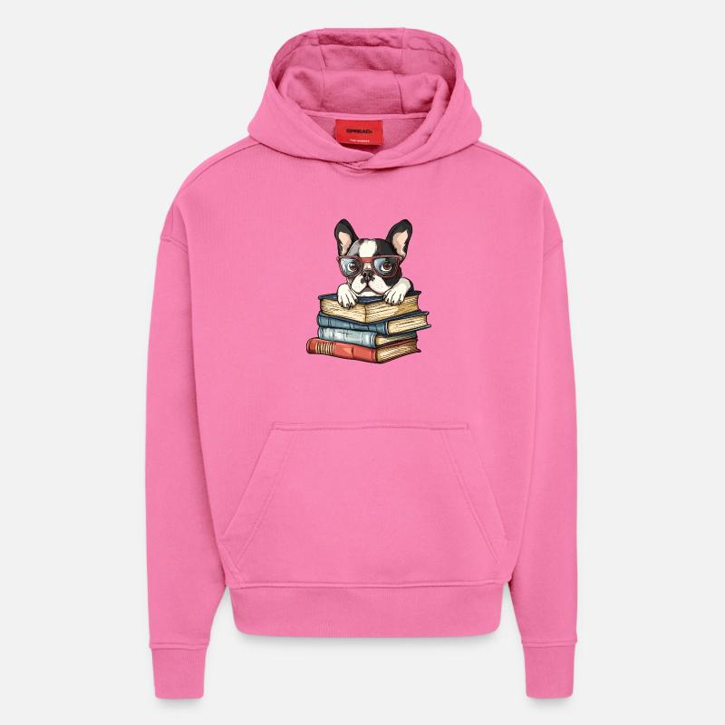 Süßes Boston-Terrier-Hundelesebuch mit Brille - Hoodie- made by SPREAD - AURA PINK