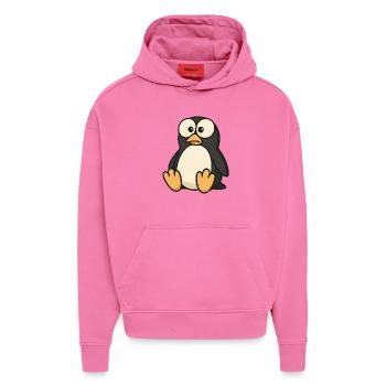 Drôle de pingouin confus aux yeux écarquillés - Sweat à capuche bio épais oversize fabriqué en UE - AURA PINK - Devant - Dylan (187cm)
