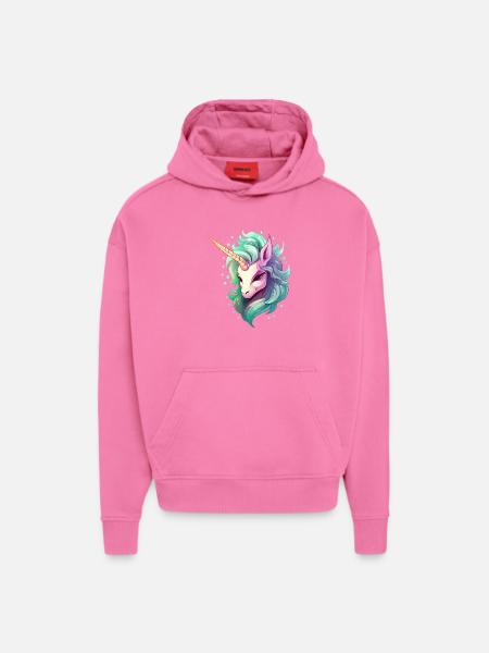 Einhorn Kopf im Regenbogenhaar - Hoodie- made by SPREAD  - AURA PINK