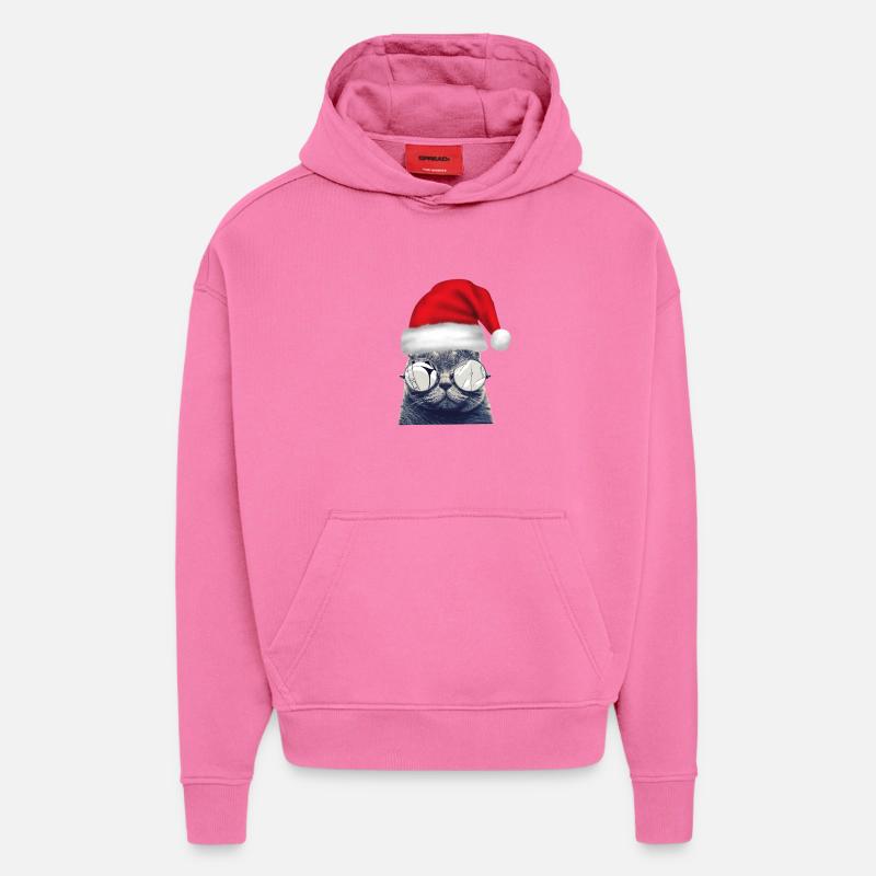 Lunettes de chat de Noël - Sweat à capuche bio épais oversize fabriqué en UE - AURA PINK