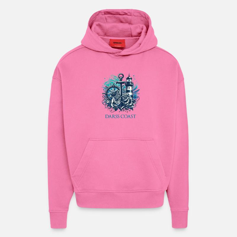 DarssCoast - Wellen Leuchtturm Anker blue Grafik - Hoodie- made by SPREAD - AURA PINK
