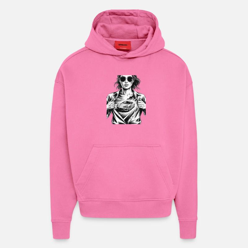 Conception de voiture de course - Sweat à capuche bio épais oversize fabriqué en UE - AURA PINK
