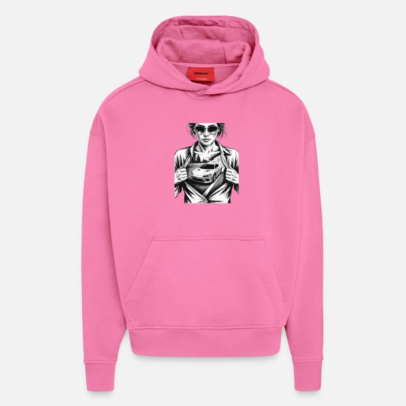 Conception de voiture de course - Sweat à capuche bio épais oversize fabriqué en UE - AURA PINK