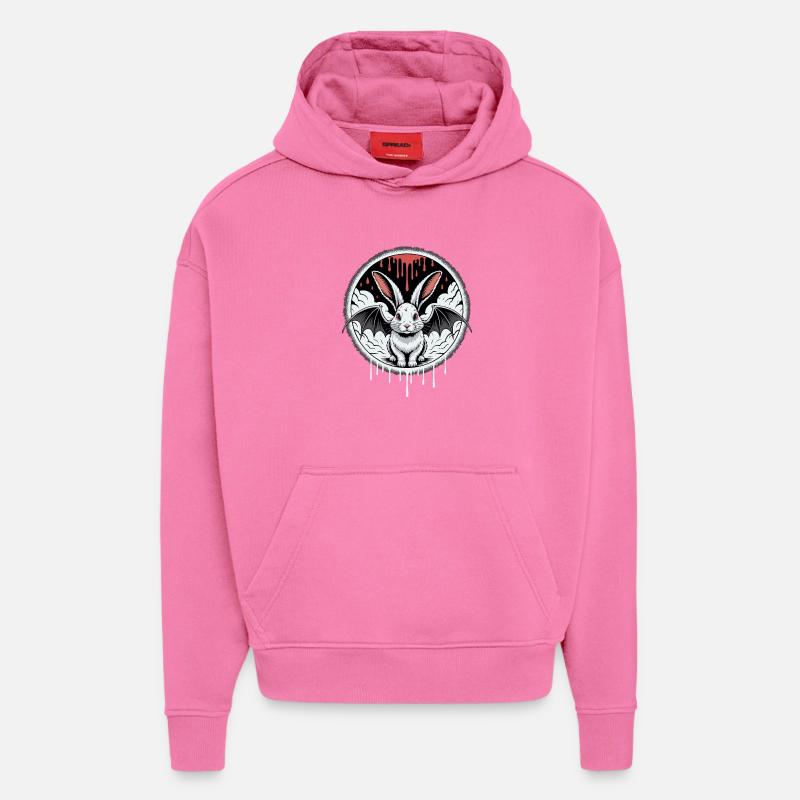 Lapin démoniaque avec des ailes - Sweat à capuche bio épais oversize fabriqué en UE - AURA PINK