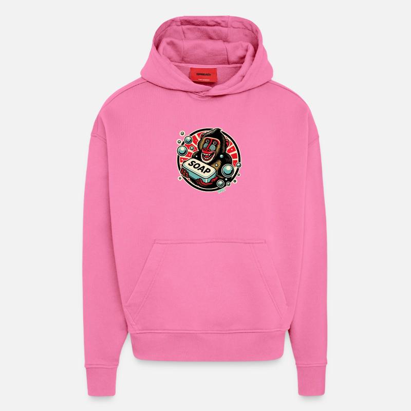 Mandrill Singe avec du savon - Sweat à capuche bio épais oversize fabriqué en UE - AURA PINK