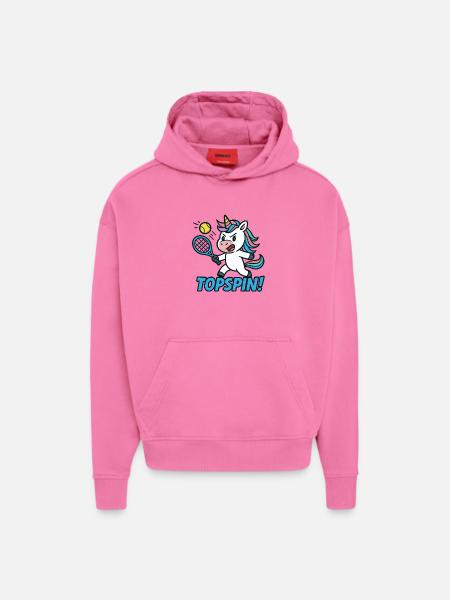 Topspin! Enhjørning Tennis Humor Kraft - Heavyweight oversized organic hoodie made in EU - AURA PINK