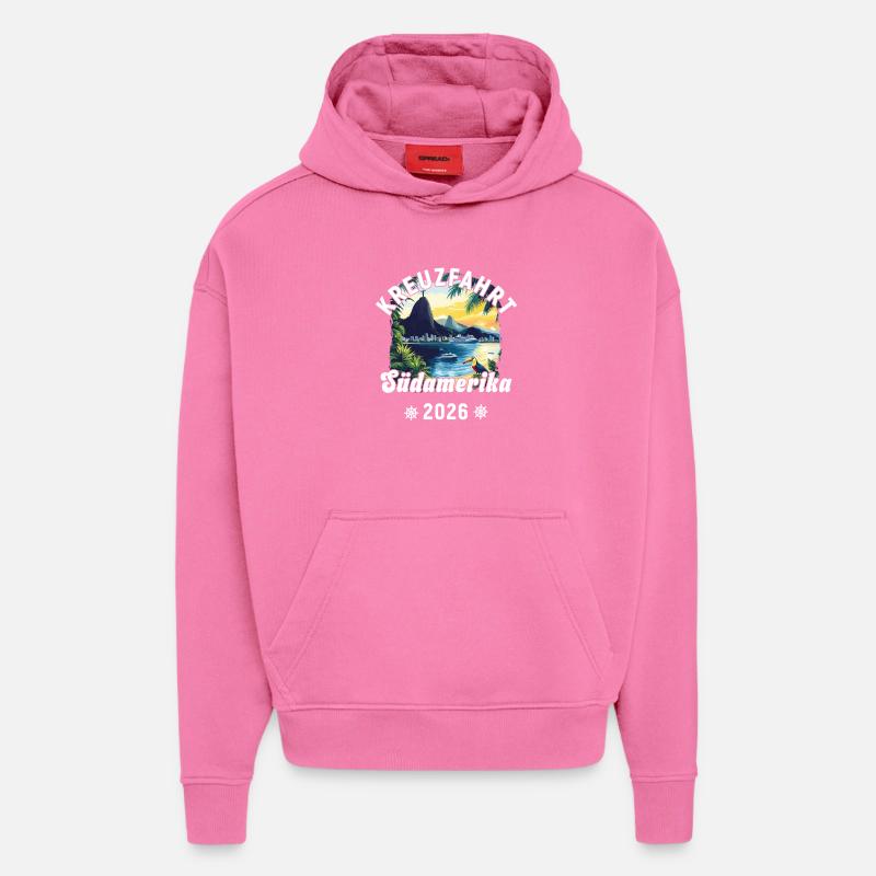 Croisière Amérique du Sud 2026 - Sweat à capuche bio épais oversize fabriqué en UE - AURA PINK