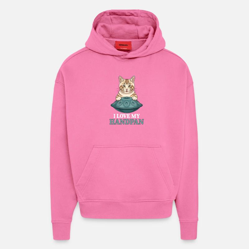 J’adore mon chat Handpan - Sweat à capuche bio épais oversize fabriqué en UE - AURA PINK