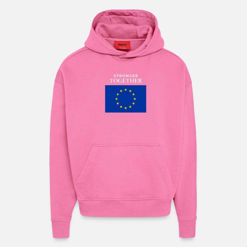 Drapeau européen fort ensemble - Sweat à capuche bio épais oversize fabriqué en UE - AURA PINK