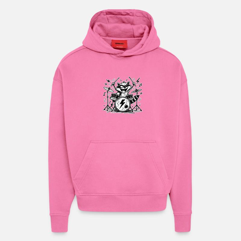 Battement comique Raccoon Drummer - Sweat à capuche bio épais oversize fabriqué en UE - AURA PINK