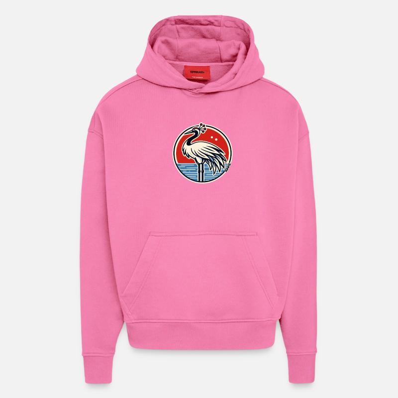 Crane at Sunset Circle - Hoodie- made by SPREAD  - AURA PINK