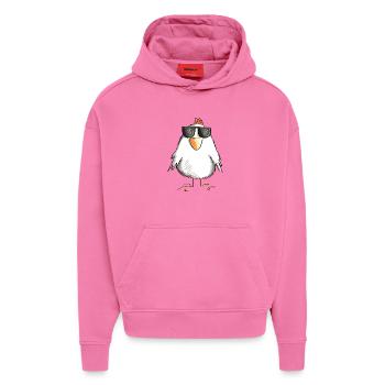 Huhn mit cooler Sonnenbrille - Hahn - Gockel - Hoodie- made by SPREAD  - AURA PINK - Vorne - Dylan (187cm)