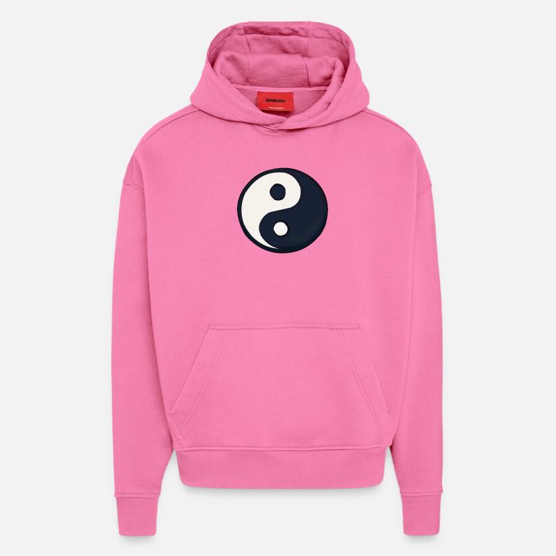 YinYang mørkeblå kontrast - Heavyweight Oversized Organic hettegenser produsert i EU - AURA PINK