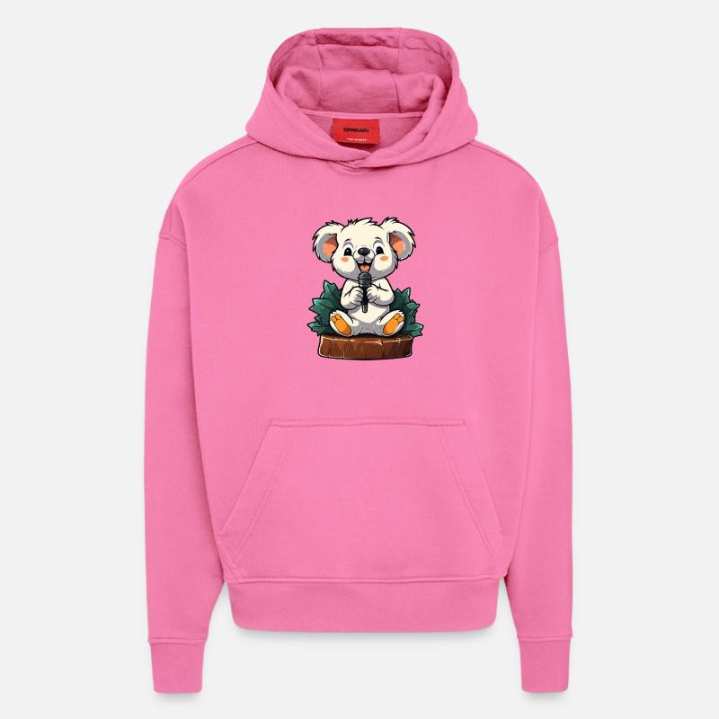 Petit karaoké Koala sur scène - Sweat à capuche bio épais oversize fabriqué en UE - AURA PINK