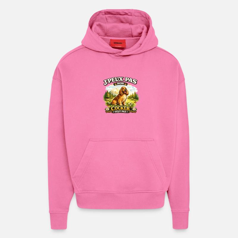 Cocker en nature: J'peux pas - Sweat à capuche bio épais oversize fabriqué en UE - AURA PINK