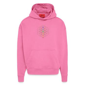 Blume des Lebens, Heilige Geometrie, Lebensblume - Hoodie- made by SPREAD  - AURA PINK - Vorne - Dylan (187cm)